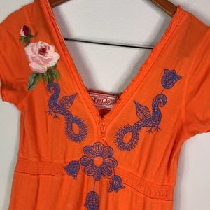 Johnny Was JWLA Orange Floral Embroidered Dress Sm